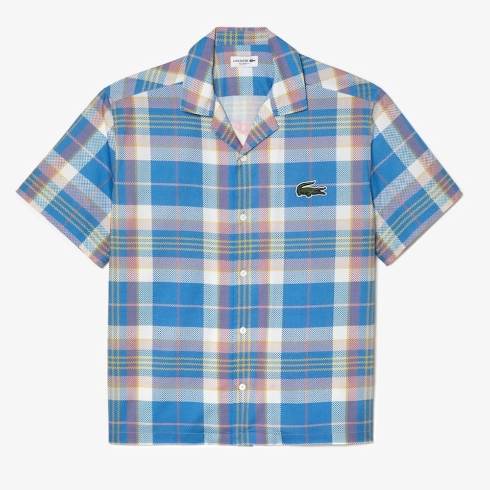 Lacoste Sz XL Short Sleeve Organic Cotton Check Shirt tennis
